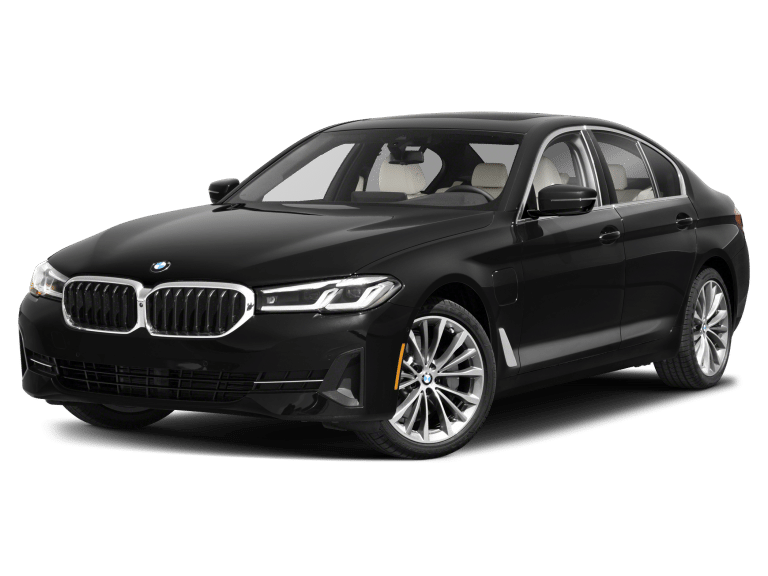 The black 2019 BMW 5 series sedan with vehicle trackers.